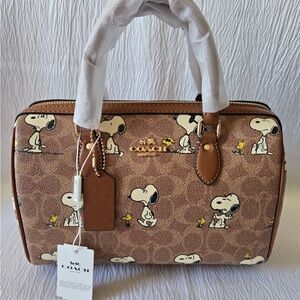 Coach x Pesnuts Rowan Satchel Bag Signature Canvas Snoopy